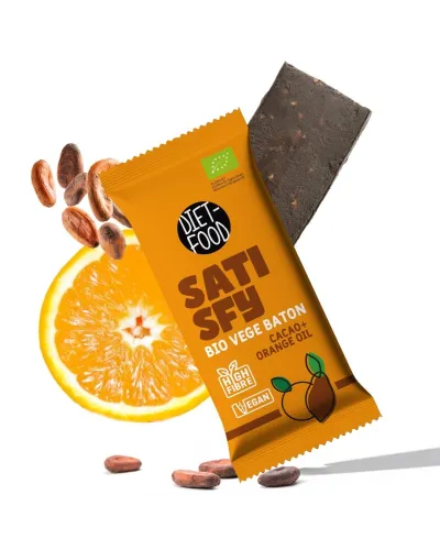 Bio Wegański Batonik SATISFY - kakaowy z olejkiem pomarańczowym 35 g