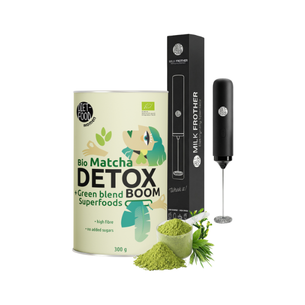 Zestaw Bio Matcha Detox Boom 300 g + MILK FROTHER - Elektryczny Spieniacz