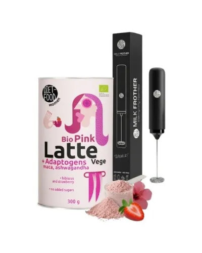 ZESTAW Bio Vege Latte Pink 300 g + MILK FROTHER Elektryczny Spieniacz USB-C