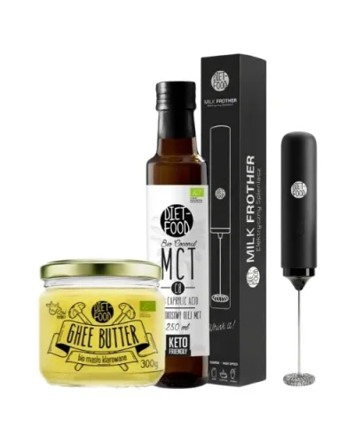 Zestaw KAWA KULOODPORNA Masło Ghee 300 g + Olej Kokosowy MCT 250 ml + Elektryczny Spieniacz