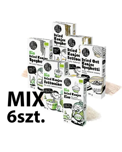 Zestaw MIX 6 Suchych Makaronów Shirataki Konjac 6 x 80 g – Klasyczne i BIO