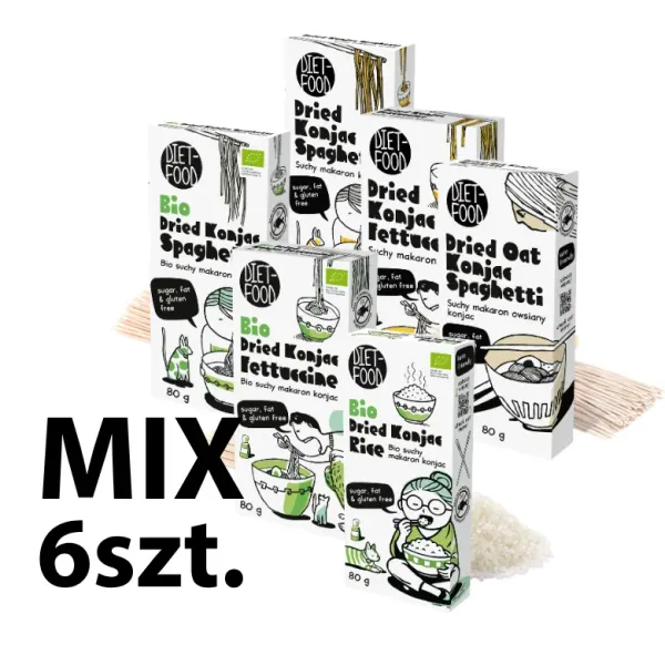 Zestaw MIX 6 Suchych Makaronów Shirataki Konjac 6 x 80 g – Klasyczne i BIO